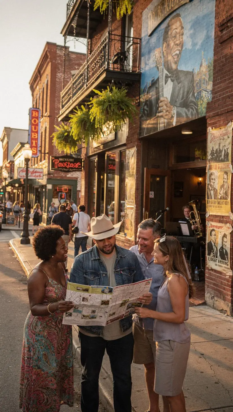 Traveler exploring a vibrant cultural festival celebrating music and heritage in a Southern town